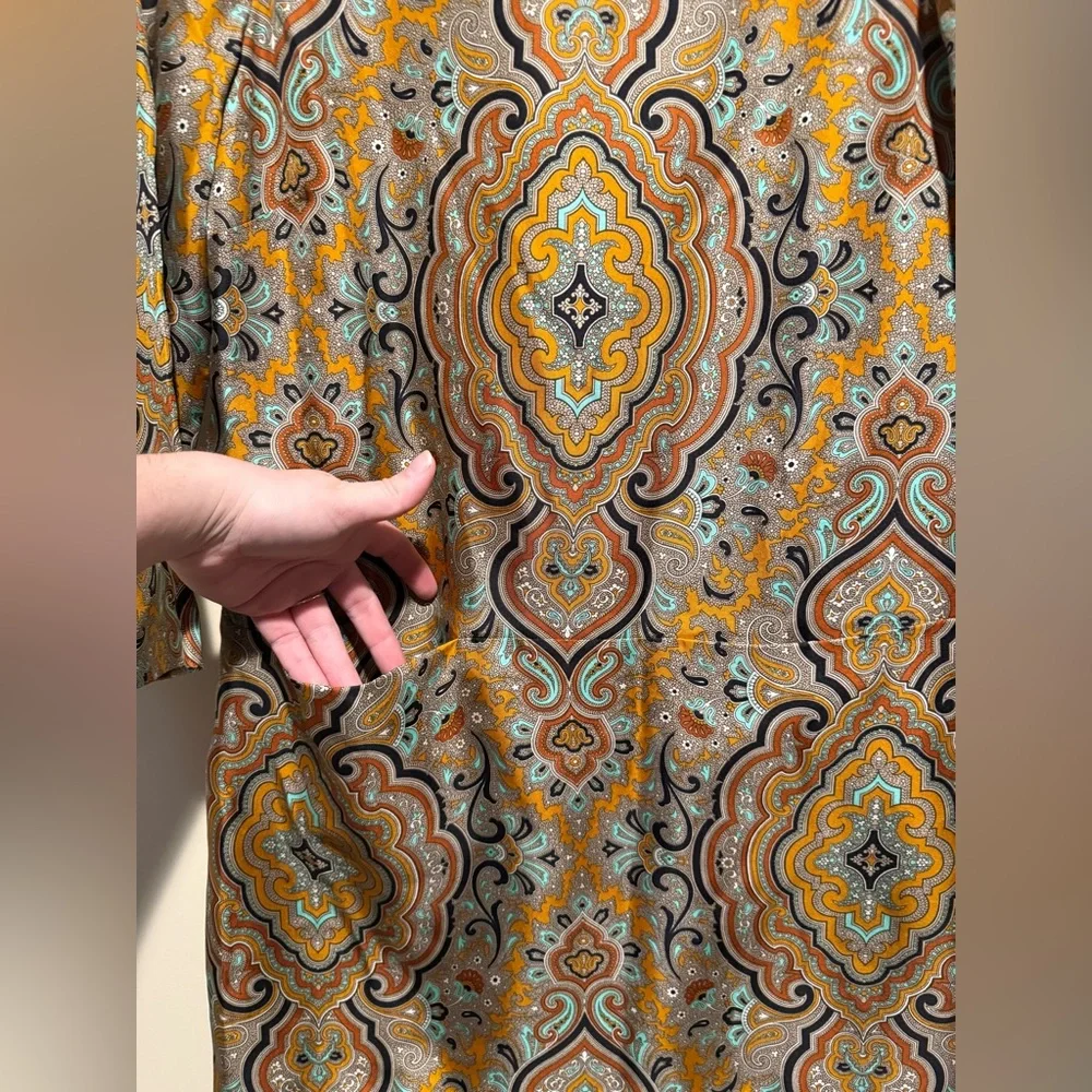 J. Crew Paisley Mini Dress in Mustard, Teal, Brown